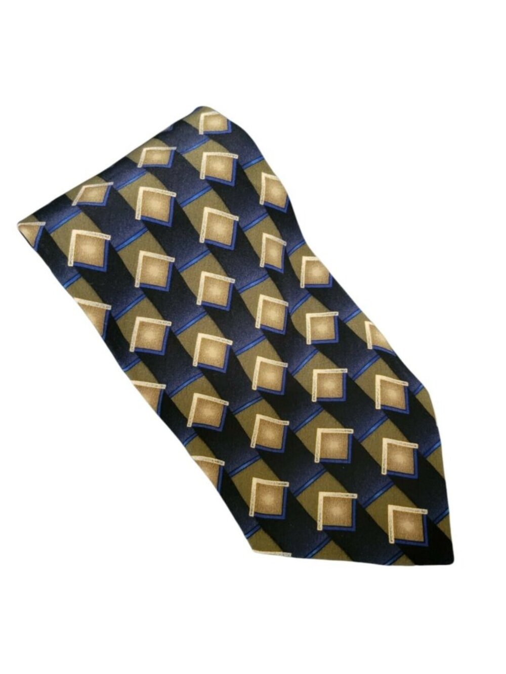 Facets Silk Tie Brown Blue Geometric Mens Necktie Business Menswear Evening